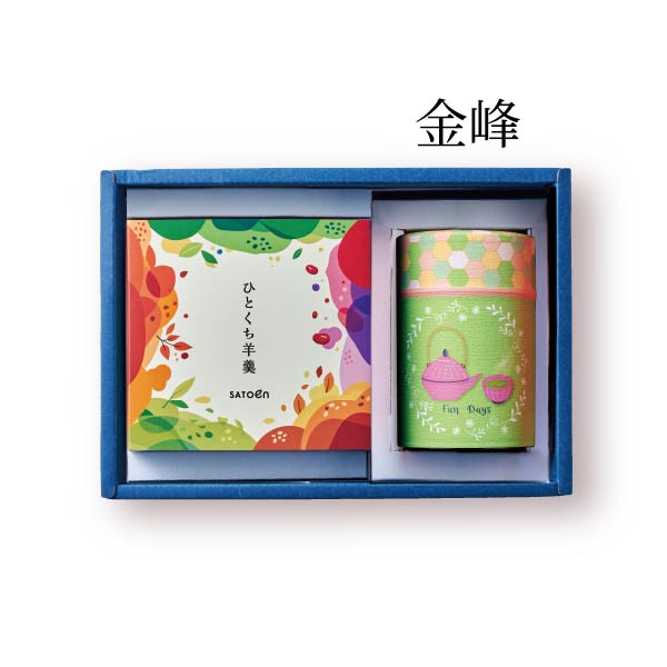 【金峰】貼缶100g1本（グリーン）+ひとくち羊羹５種